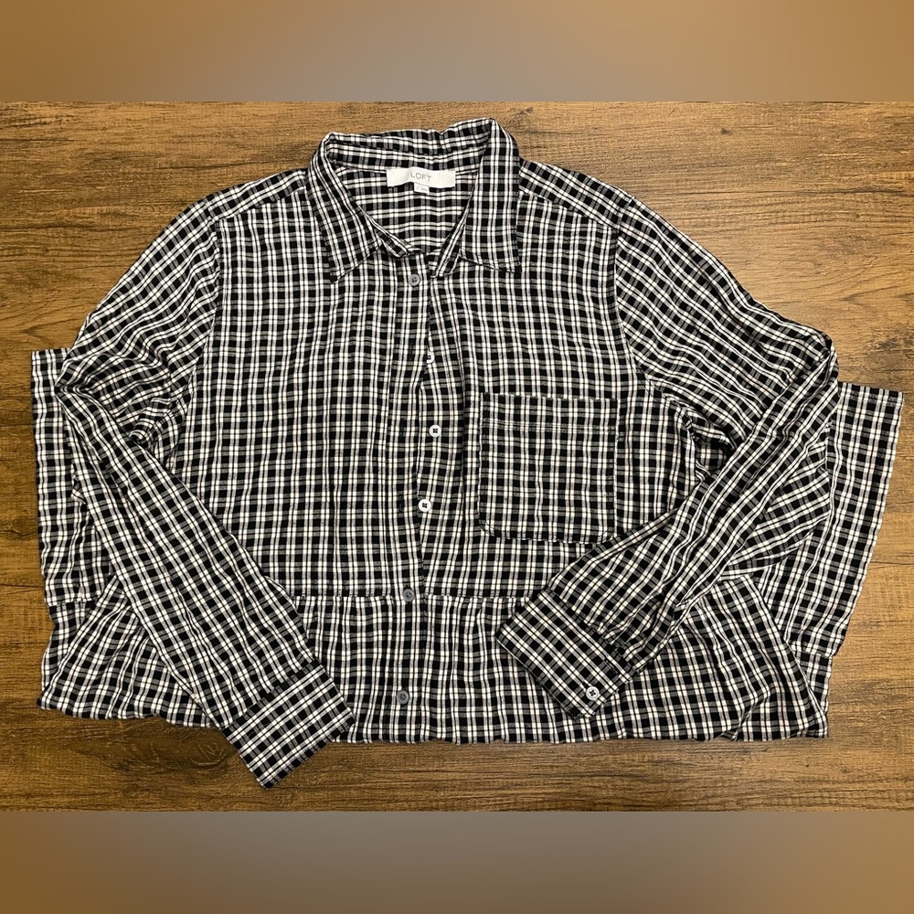 LOFT Checkered Shirt Dress - Picture 2 of 3